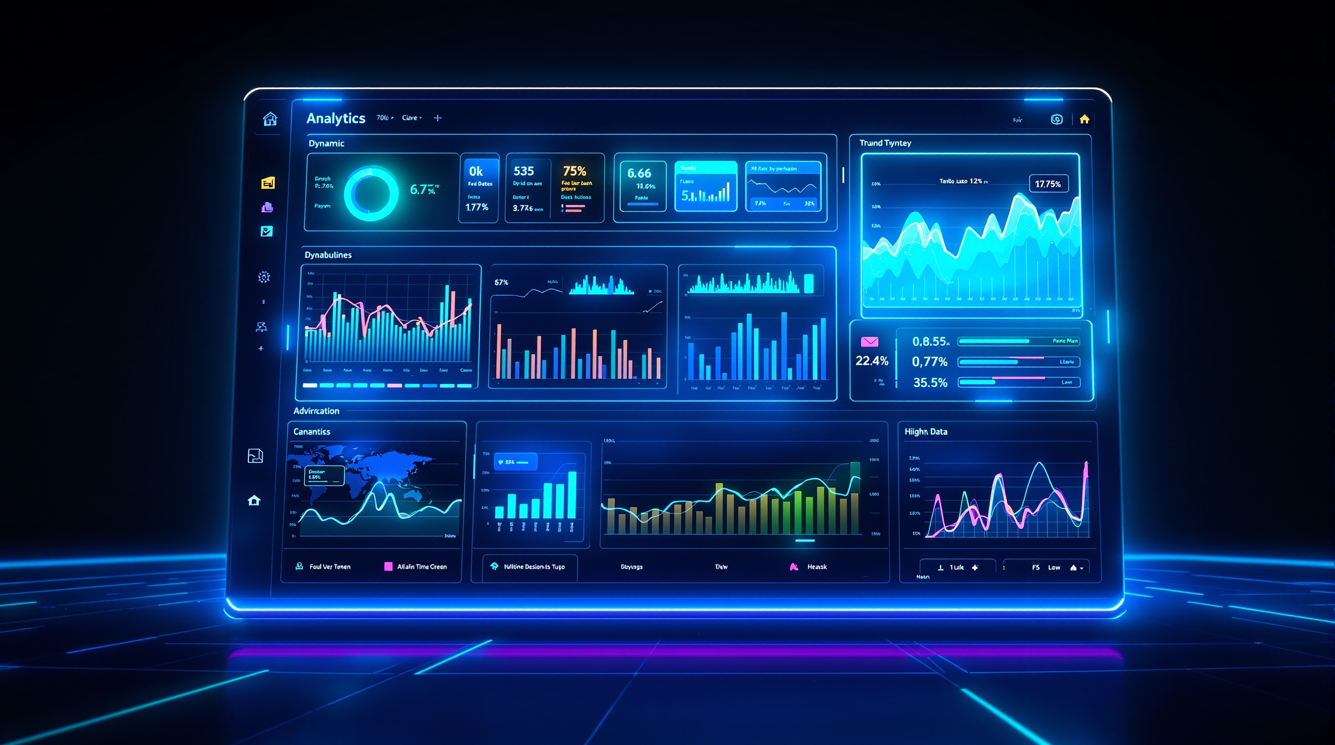 Futuristic data analytics dashboard showing real-time graphs and insights for business growth.