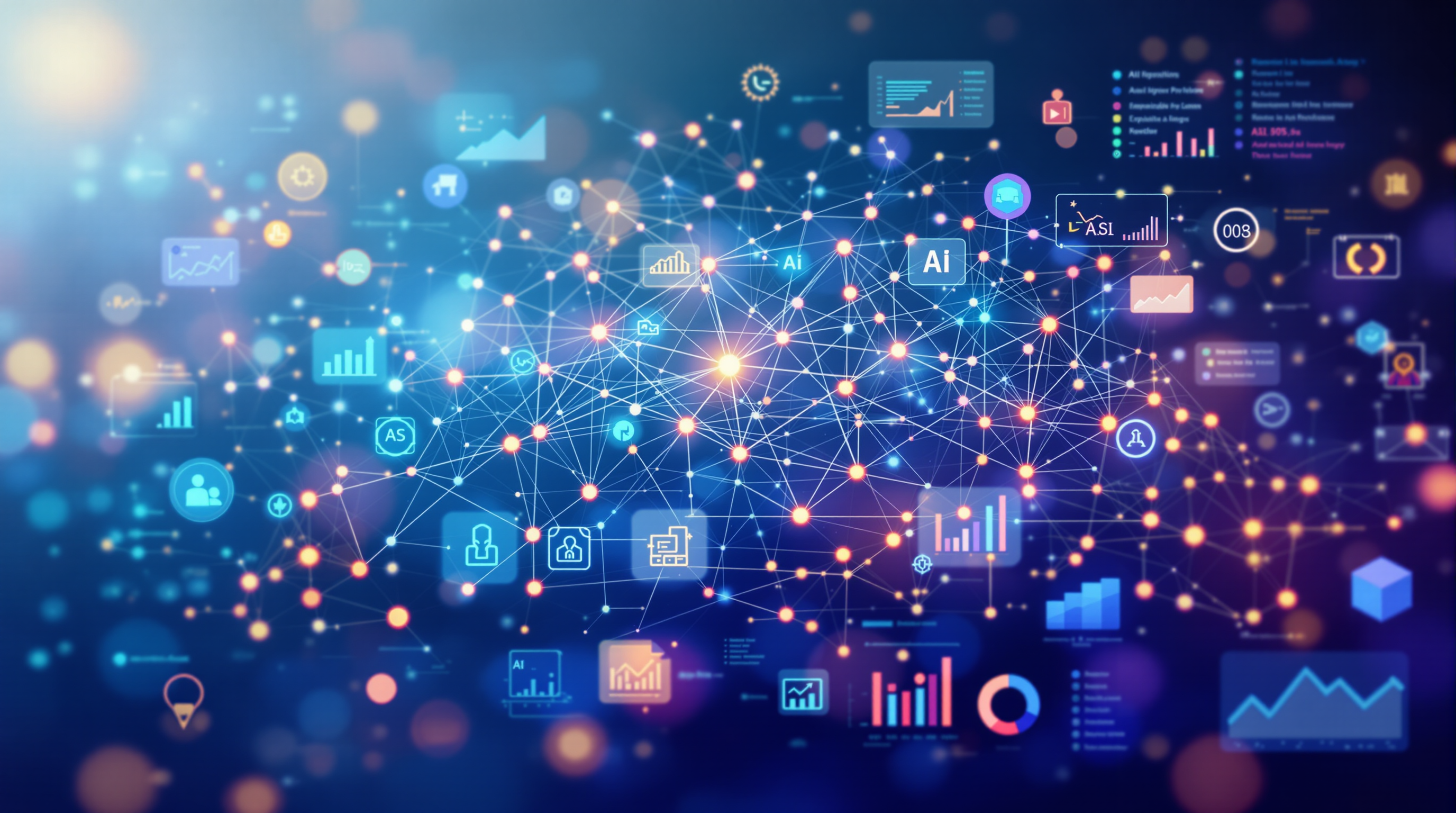 Neural network diagram integrated with explainable AI data charts for business insights.