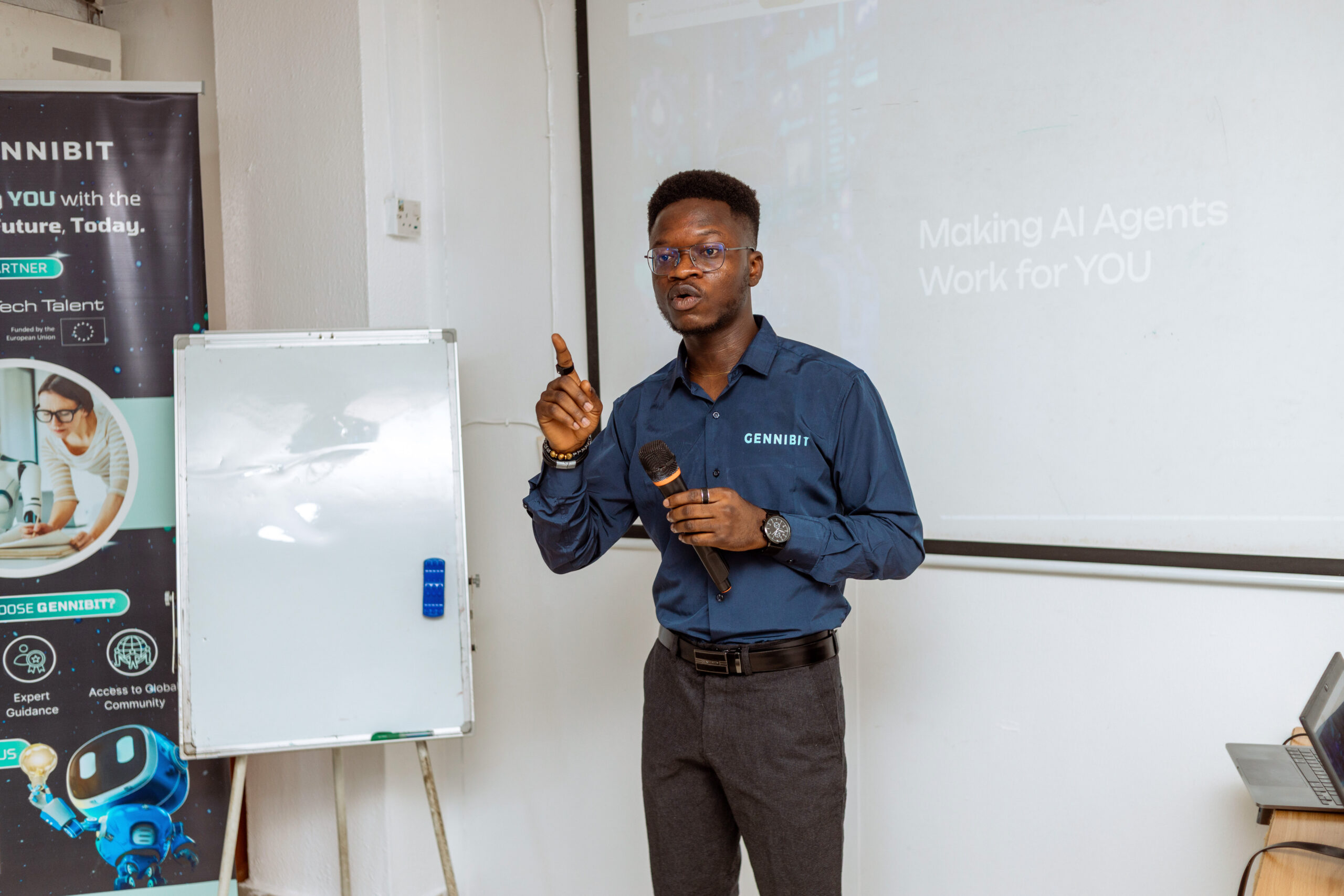 Adeleke Samuel asking Deep Research agent usage question during the GenniBit Meetup Nigeria workshop session.